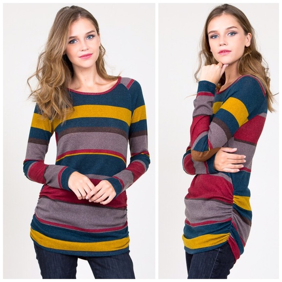 ❤️ LAST 1! Striped Ruche Side Elbow Patch Tunic! - Picture 6 of 7
